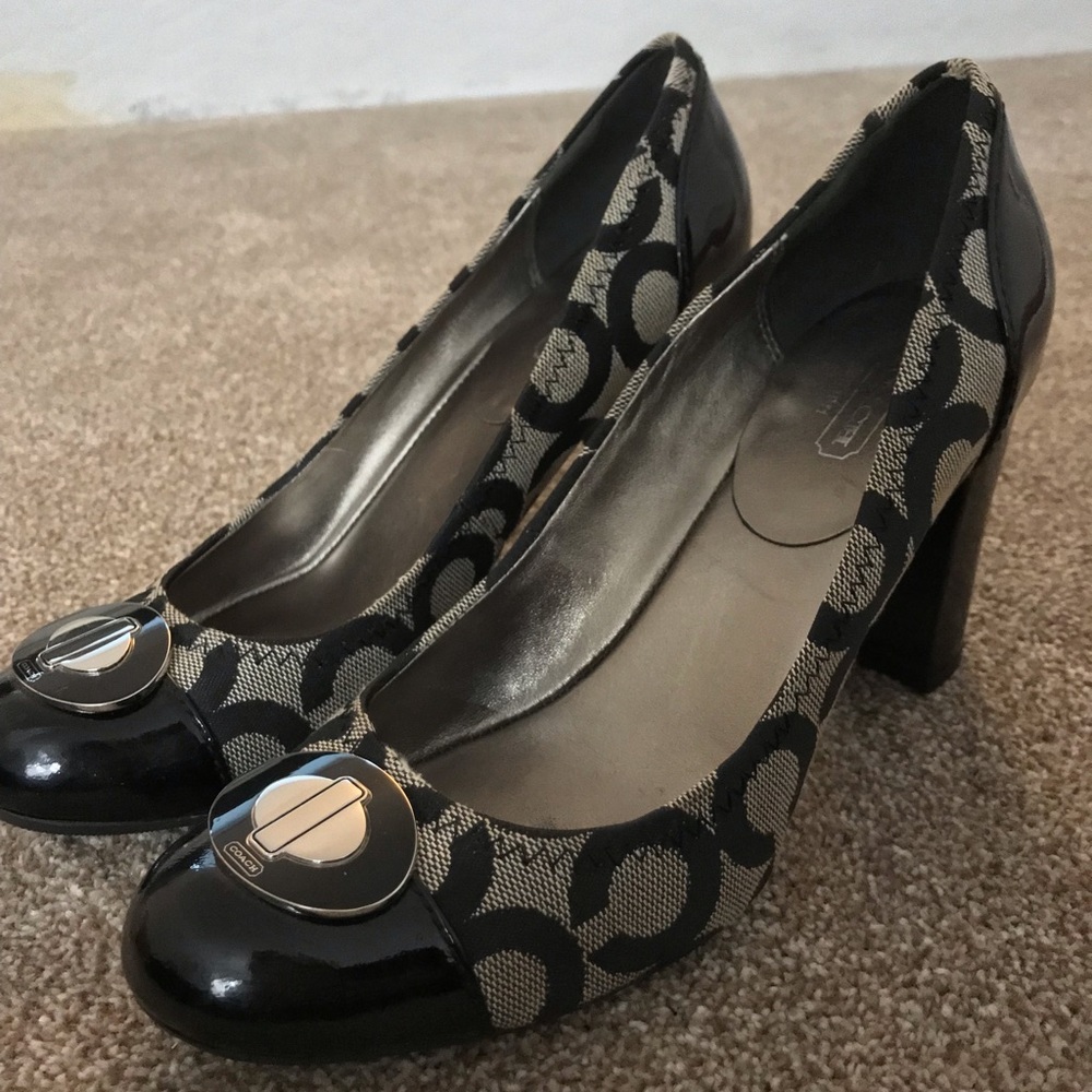 Black and Silver Coach Heels